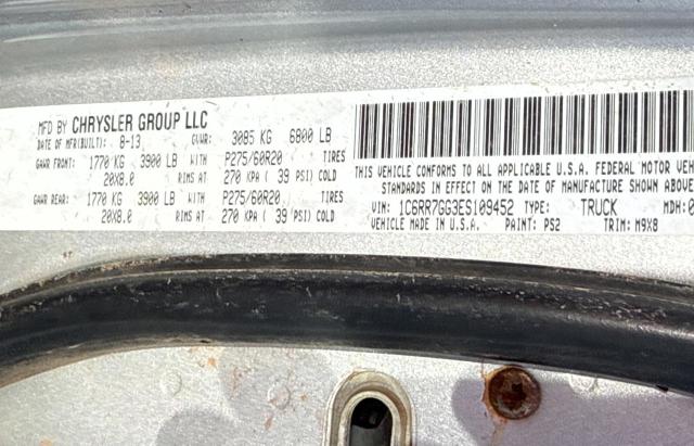 1C6RR7GG3ES109452 - 2014 RAM 1500 SLT SILVER photo 10