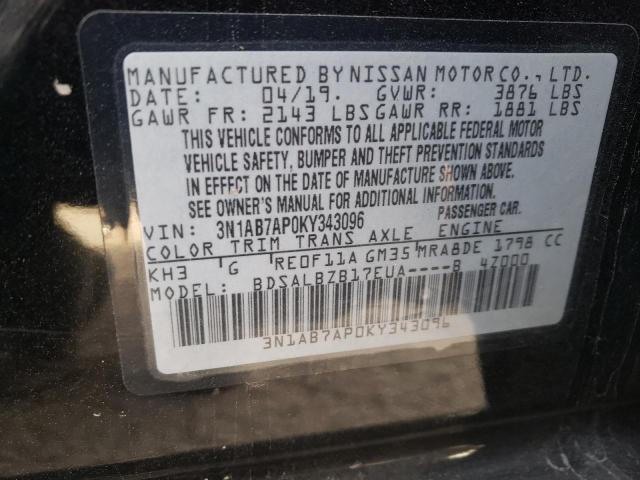 3N1AB7AP0KY343096 - 2019 NISSAN SENTRA S BLACK photo 13