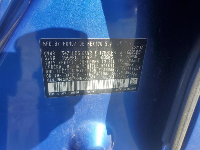 3HGGK5G74HM705693 - 2017 HONDA FIT EX 蓝色 照片 12