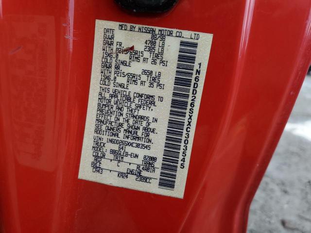 1N6DD26SXXC303545 - 1999 NISSAN FRONTIER KING CAB XE RED photo 12