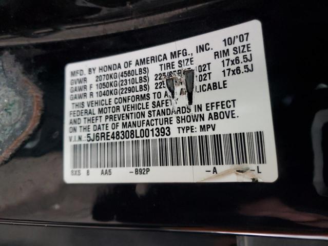 5J6RE48308L001393 - 2008 HONDA CR-V LX BLACK photo 13