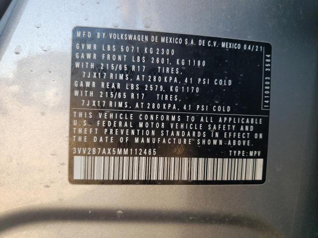 3VV2B7AX5MM112465 - 2021 VOLKSWAGEN TIGUAN SE فضي صورة 12