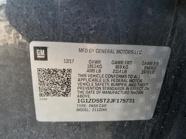 1G1ZD5ST2JF175731 - 2018 CHEVROLET MALIBU LT CHARCOAL photo 12