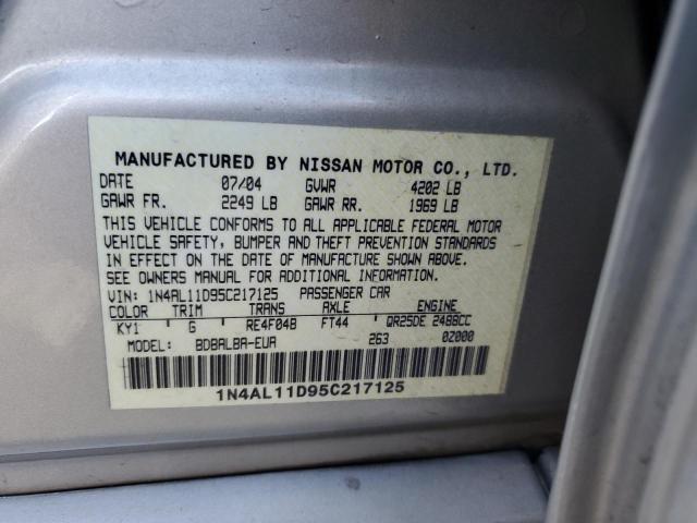 1N4AL11D95C217125 - 2004 NISSAN ALTIMA S SILVER photo 12