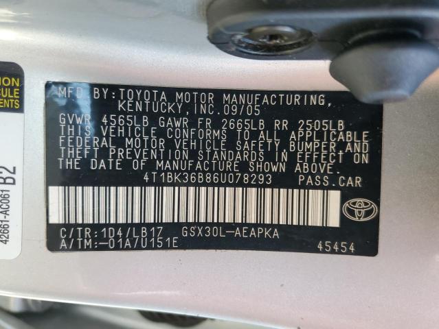 4T1BK36B86U078293 - 2006 TOYOTA AVALON XL SILVER photo 12