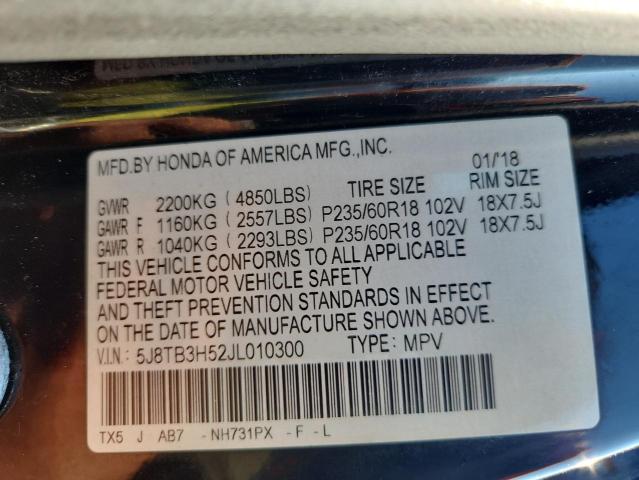 5J8TB3H52JL010300 - 2018 ACURA RDX TECHNOLOGY Սև լուսանկար 13