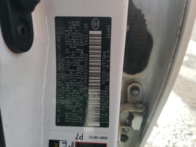 4T1BF1FK0CU144002 - 2012 TOYOTA CAMRY BASE WHITE photo 12