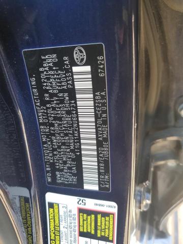 4T1G11AK2NU664734 - 2022 TOYOTA CAMRY SE BLUE photo 12