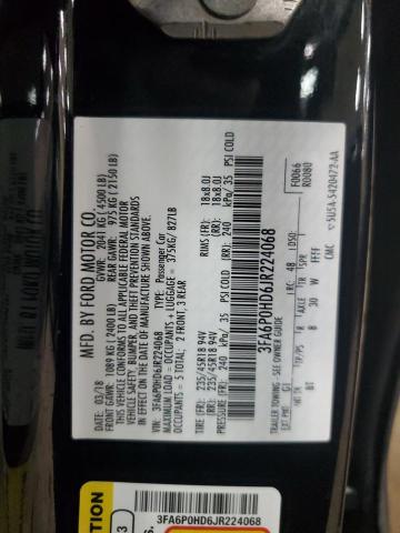 3FA6P0HD6JR224068 - 2018 FORD FUSION SE BLACK photo 12