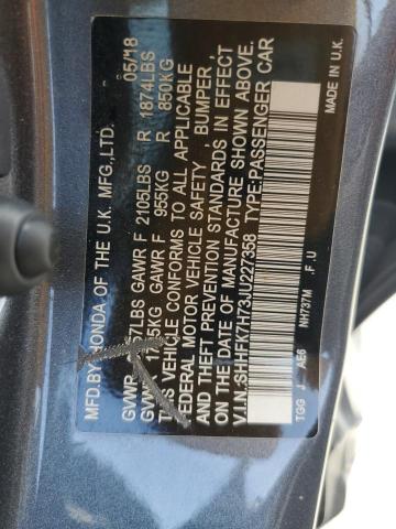 SHHFK7H73JU227358 - 2018 HONDA CIVIC EXL GRAY photo 13