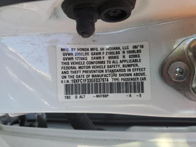 19XFC1F33GE037974 - 2016 HONDA CIVIC EX WHITE photo 13