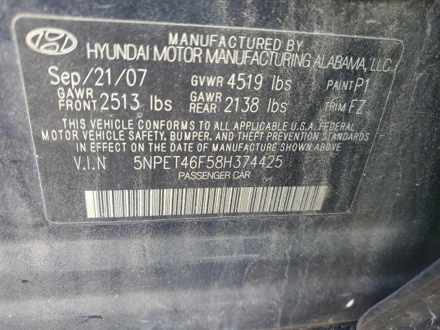 5NPET46F58H374425 - 2008 HYUNDAI SONATA GLS BLACK photo 12