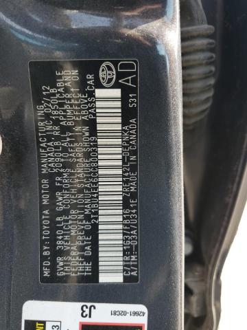 2T1BU4EE6CC800319 - 2012 TOYOTA COROLLA BASE Gris photo 12