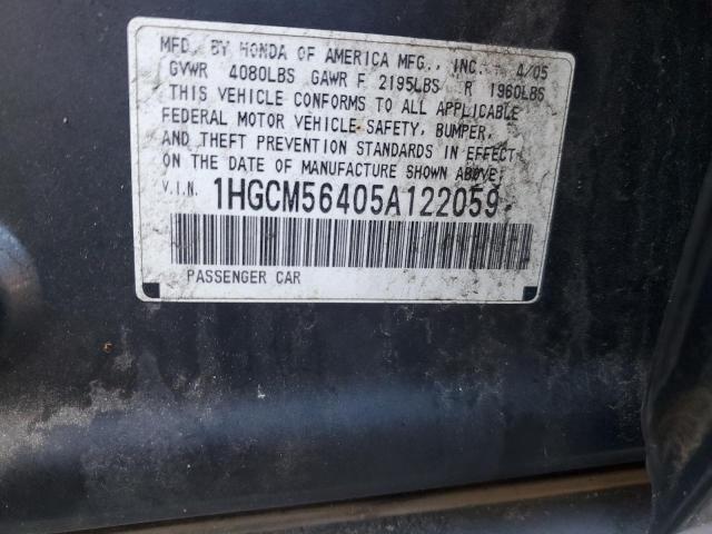 1HGCM56405A122059 - 2005 HONDA ACCORD LX GRAY photo 12