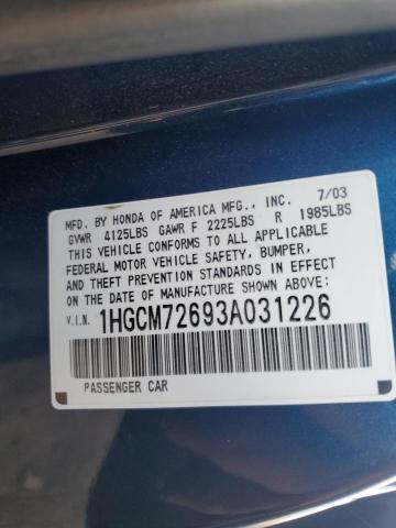 1HGCM72693A031226 - 2003 HONDA ACCORD EX BLUE photo 12