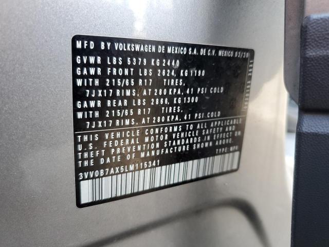 3VV0B7AX5LM115341 - 2020 VOLKSWAGEN TIGUAN S SILVER photo 13
