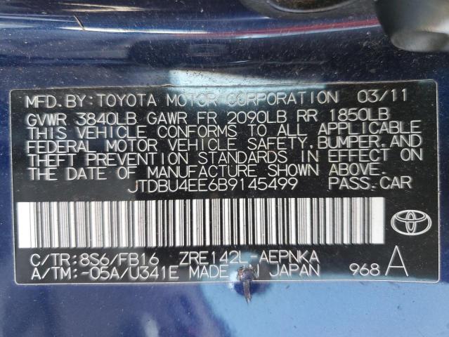 JTDBU4EE6B9145499 - 2011 TOYOTA COROLLA BASE Azul foto 12