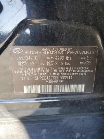 5NPEC4AC6BH000944 - 2011 HYUNDAI SONATA SE BLACK photo 12