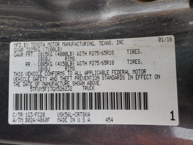 5TFUY5F17GX526232 - 2016 TOYOTA TUNDRA DOUBLE CAB SR/SR5 GRAY photo 13
