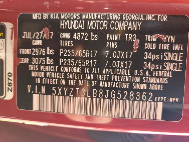 5XYZT3LB8JG528362 - 2018 HYUNDAI SANTA FE SPORT წითელი ფოტო 13