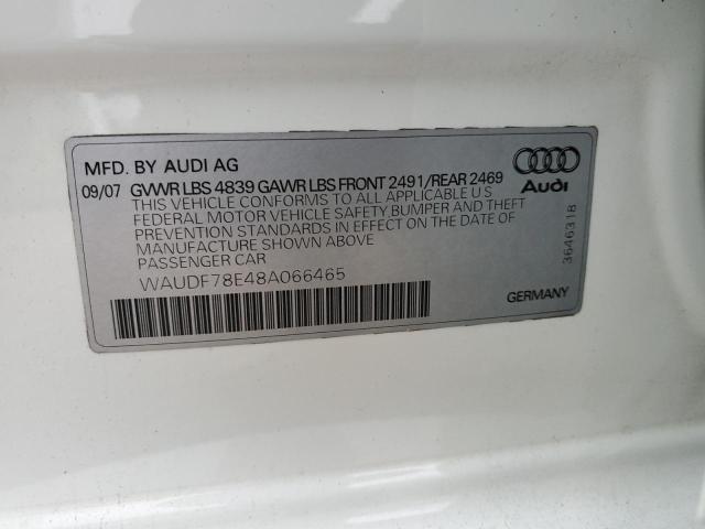 WAUDF78E48A066465 - 2008 AUDI A4 2.0T QUATTRO WHITE photo 13