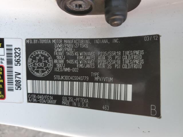 5TDJK3DC4CS040779 - 2012 TOYOTA SIENNA LE 白色 照片 13