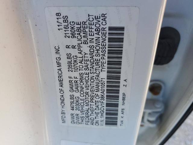 1HGCV1F38KA010571 - 2019 HONDA ACCORD SPORT Beyaz fotoğraf 13