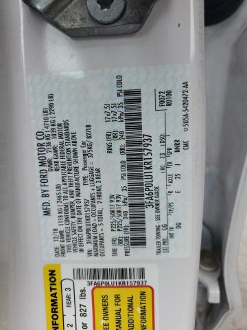 3FA6P0LU1KR157937 - 2019 FORD FUSION SE 白色 照片 13