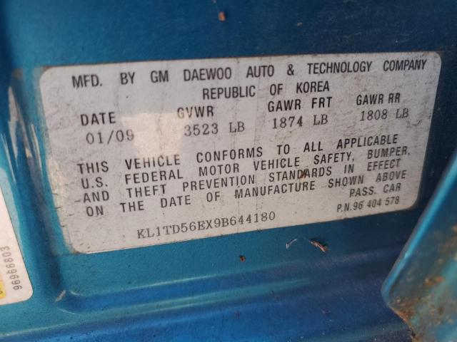 KL1TD56EX9B644180 - 2009 CHEVROLET AVEO LS Turkuaz foto 12