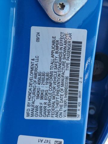 19XFL1H88RE033186 - 2024 HONDA CIVIC SPORT TOURING BLUE photo 12