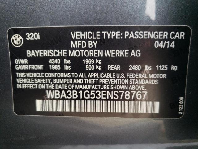 WBA3B1G53ENS78767 - 2014 BMW 320 I GRAY photo 13