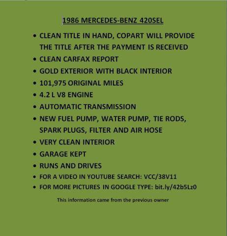 WDBCA35D2GA246302 - 1986 MERCEDES-BENZ 420 SEL GOLD photo 13