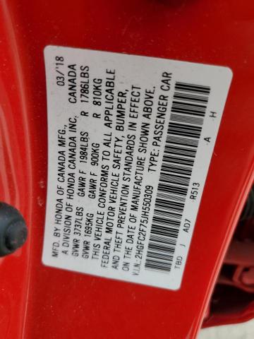 2HGFC2F75JH550309 - 2018 HONDA CIVIC EX RED photo 13