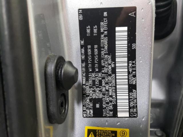 5TDJKRFH1FS086506 - 2015 TOYOTA HIGHLANDER XLE Gümüş foto 12