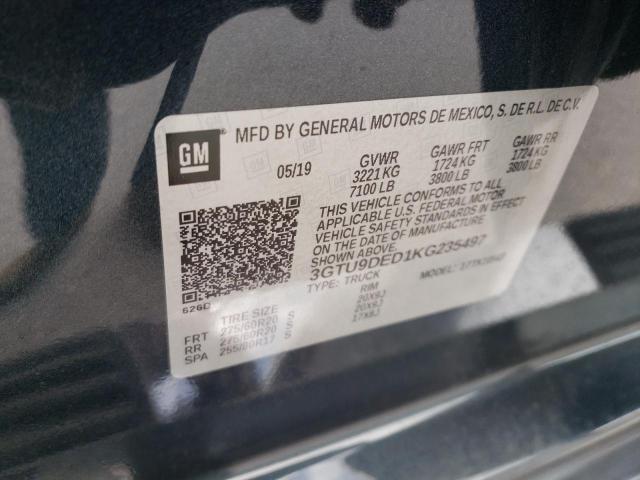 3GTU9DED1KG235497 - 2019 GMC SIERRA K1500 SLT GRAY photo 12