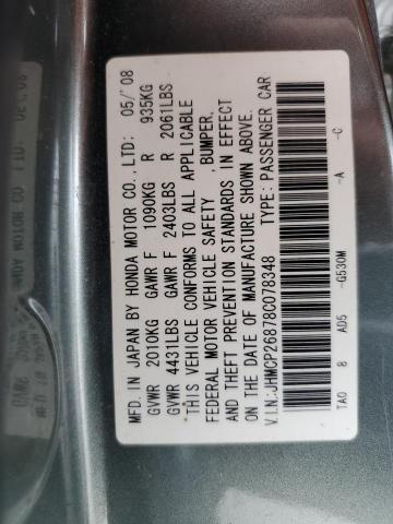 JHMCP26878C078348 - 2008 HONDA ACCORD EXL GRAY photo 12