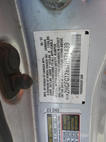 2HGFG12857H571439 - 2007 HONDA CIVIC EX SILVER photo 12