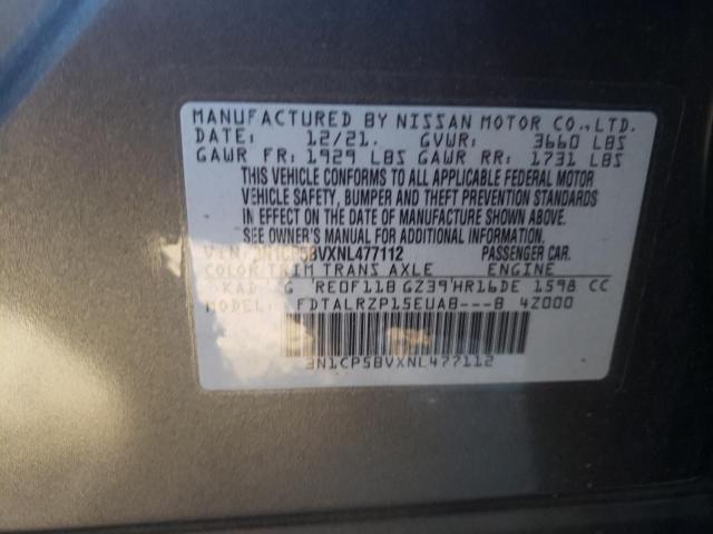 3N1CP5BVXNL477112 - 2022 NISSAN KICKS S GRAY photo 12