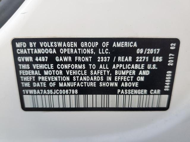 1VWBA7A35JC006798 - 2018 VOLKSWAGEN PASSAT SE WHITE photo 12