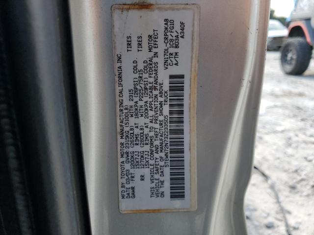 5TEWN72N73Z233505 - 2003 TOYOTA TACOMA XTRACAB 银色 照片 12