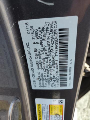 1HGCV1F19JA082618 - 2018 HONDA ACCORD LX 灰色 照片 12
