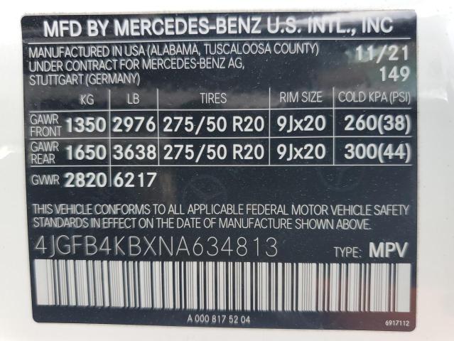 4JGFB4KBXNA634813 - 2022 MERCEDES-BENZ GLE 350 4MATIC WHITE photo 13