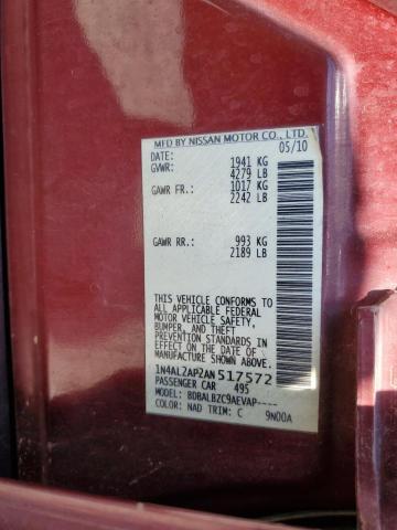 1N4AL2AP2AN517572 - 2010 NISS ALTIMA BASE 勃艮第红 照片 12