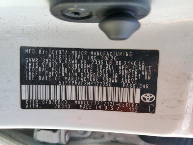 5YFEPMAE8MP177250 - 2021 TOYOTA COROLLA LE თეთრი ფოტო 12