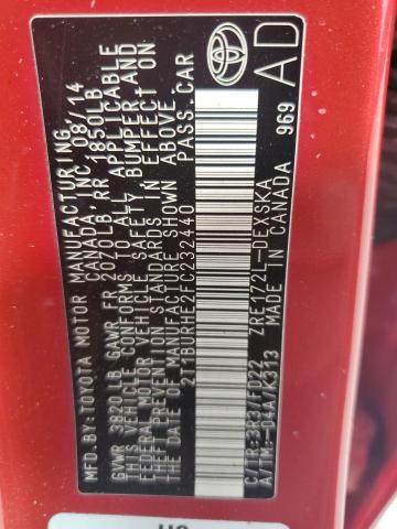 2T1BURHE2FC232440 - 2015 TOYOTA COROLLA L 红色 照片 12