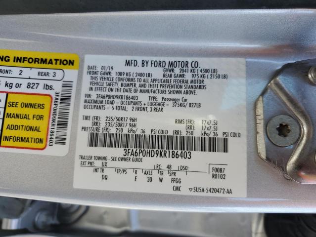 3FA6P0HD9KR186403 - 2019 FORD FUSION SE SILVER photo 12