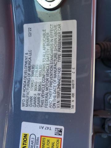 19XFL2H84NE011430 - 2022 HONDA CIVIC SPORT ტურკოუსი ფოტო 12