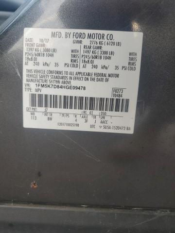 1FM5K7D84HGE09478 - 2017 FORD EXPLORER XLT Boz foto 13