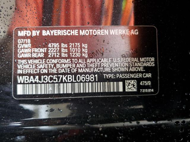 WBA4J3C57KBL06981 - 2019 BMW 430XI GRAN COUPE BLACK photo 12