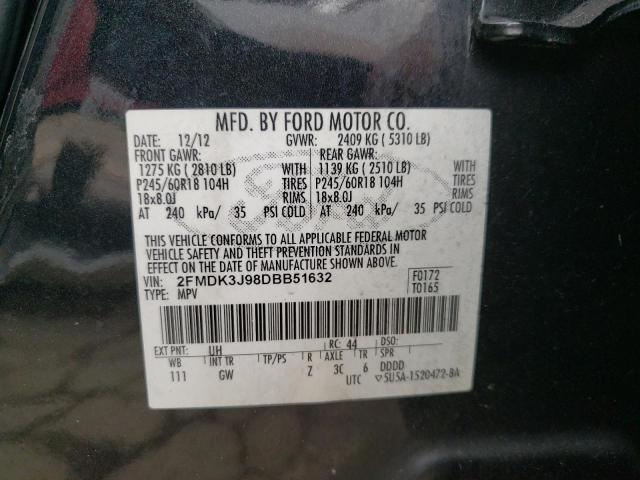 2FMDK3J98DBB51632 - 2013 FORD EDGE SEL BLACK photo 13